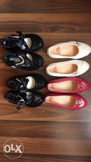 Unused 4 Pairs Of Kids Leather Mary Janes And Flats
