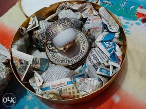 White And Brown Tribal Print Ceramic Mug And Saucer