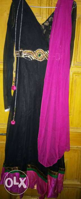 Black and pink colour combination frock suit