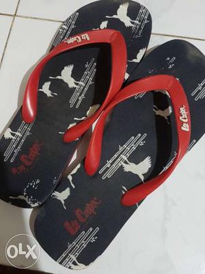 Blue-and-red Flip Flops