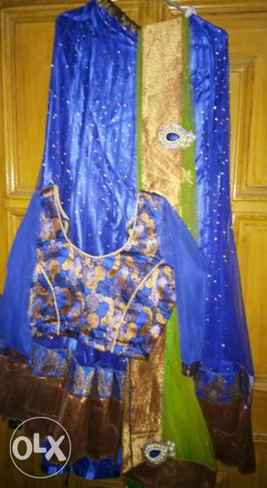 Blue colour lehnga with padded blouse and dupatta