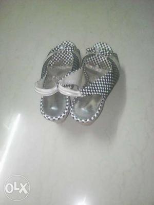 Children's Pair Of Silver Peep Toe Ankle Strap Wedge