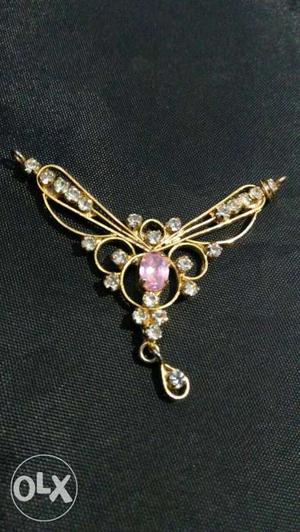 Gold, White And Pink Gemstone Pin Accessory