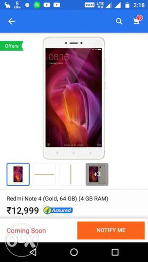 Newly buyed redmi note4, 64 gb gold Packed
