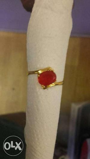 Oblong Cut Ruby Embellished Gold Ring