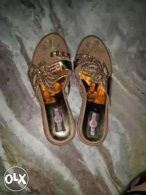 Pair Of Brown Peep Toe Ring Heeled Sandals