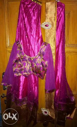 Pink colour lehnga with padded blouse & dupatta