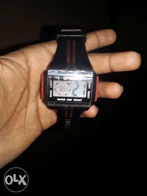 Rectangular Black Digital Watch With Black Silicone Band