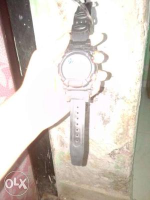 Round Black And Gray Watch With Black Band