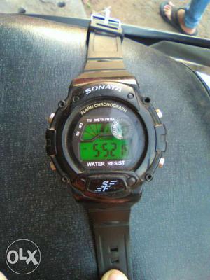 Round Black Sonata Digital Watch With Black Strap