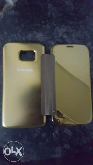 S6 edge Clear view cover Gold Color