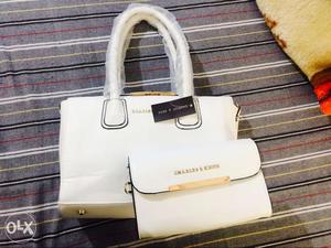 White Leather Tote Bag With Crossbody Bag