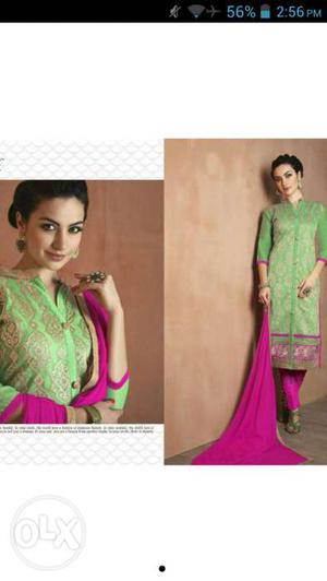 Women's Green And Purple Salwar Kameez