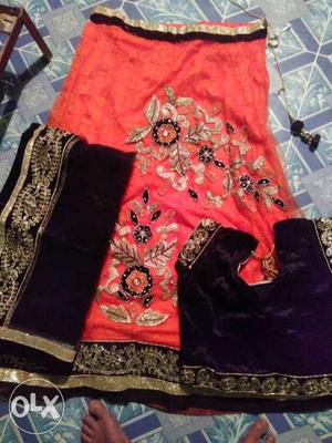 Women's Red And Black Floral Suit