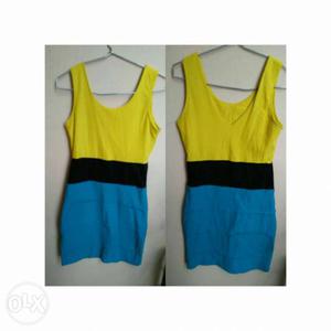 Yellow And Blue Tank Top Mini Dress