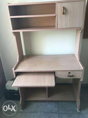 Beige Wooden Computer Desk With Shelf