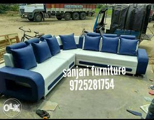 Blue And White Sanjari Furniture Sectional Couch