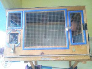 Brown And Blue Wooden Pet Cage