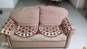 Brown And Gray Striped Loveseat