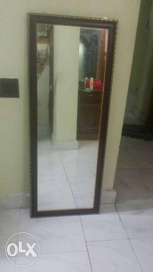 Rectangular Mirror With Brown Wooden Frame