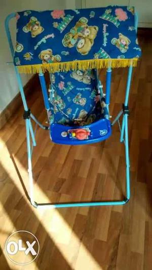 Baby's Blue And Yellow Bear Print Portable Swing