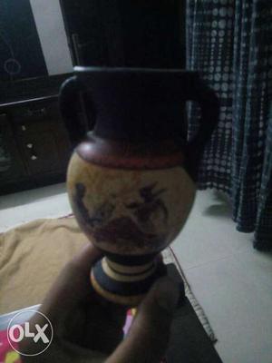 Beige And Brown Ceramic Jar