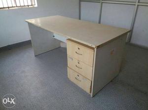 Beige Wooden Single Pedestal Desk