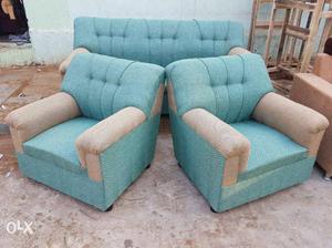 Blue And Grey Suede Sofas