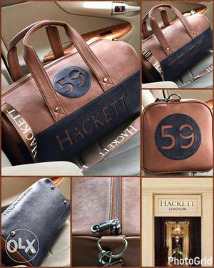 Brown And Black Hackett Leather Barrel Bag