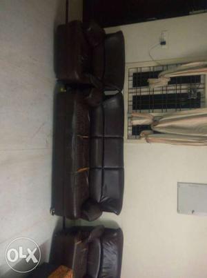 Brown Leather 3-seat Couch And Two Armchairs Set