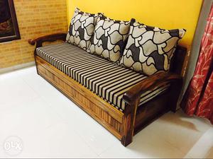 Brown Wooden Frame Black And Grey Padded Sofa made by order