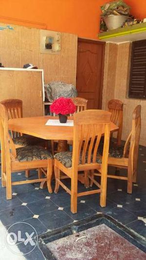 Brown Wooden Table With Windsor Chairs Set