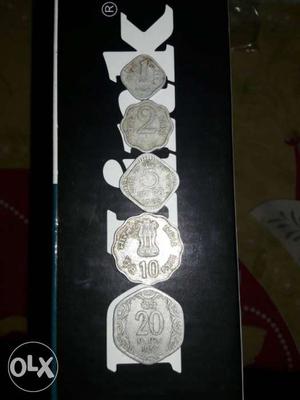 Five Silver India Paise Coins