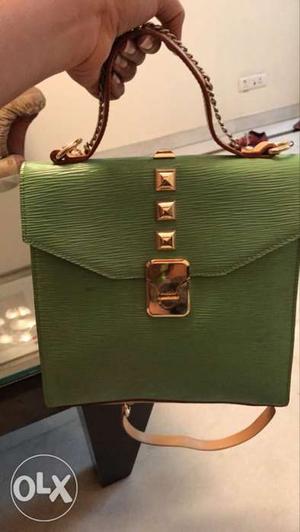 Green Leather Two Way Hand Bag