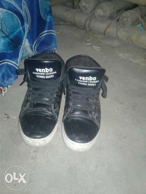 Pair Of Black Venbo Leather High Top Sneakers