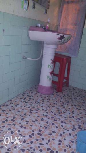 Purple And White Floral Pedestal Sink