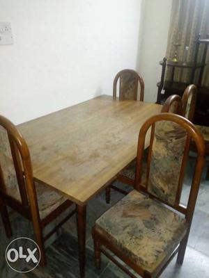 Rectangular Brown Wooden Dining Table With SIX Padded Chairs