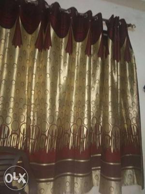 Red And Brown Circle Print Grommet Curtain
