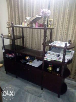 TV Stand And Brown Wooden Shelf Hutch Display Cabinet.