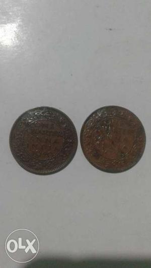 Two 1 Quarter Anna Coins