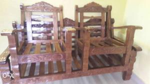 Two Brown Wooden Armchairs in new condition