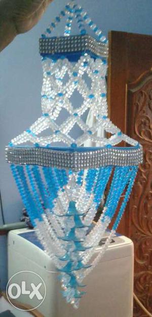 White And Blue Beaded Hanging Decor