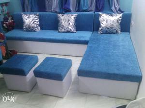 White And Blue Sectional Couch