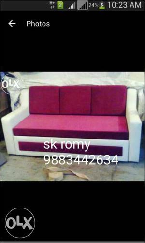 White And Red Fabric Sofa
