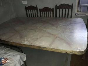 White Wooden Rectangular Table With 3 Chairs Set