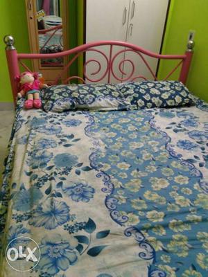 Beautiful pink color iron double bed with