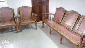 Brown Wooden Couch And Sofa Chair