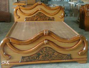 Brown Wooden Sleigh Bed Frame