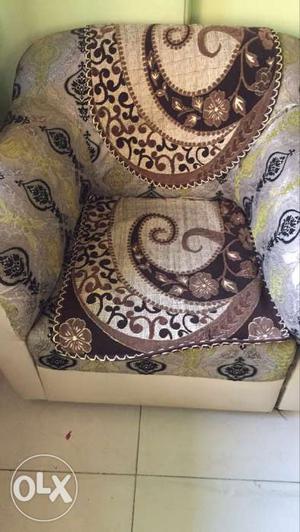 Brown,white, And Green Floral Fabric Sofa Chair