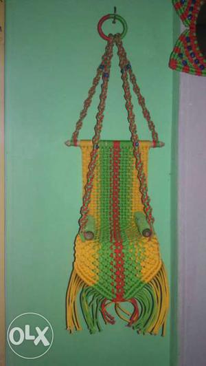 Crochet Yellow, Red And Green Hanging Chair Decor